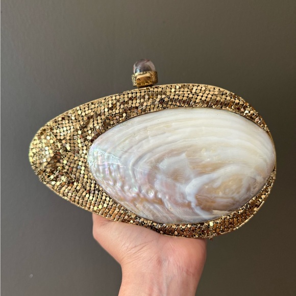Handbags - Gold and Cream Clutch Bag
